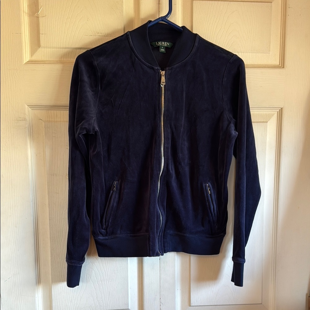 Ralph Lauren Navy Blue velour Bomber Jacket